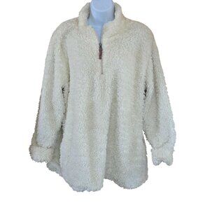 Cream Sherpa Fleece Pullover XL Cozy Chic warm ski winter soft boho cottagecore